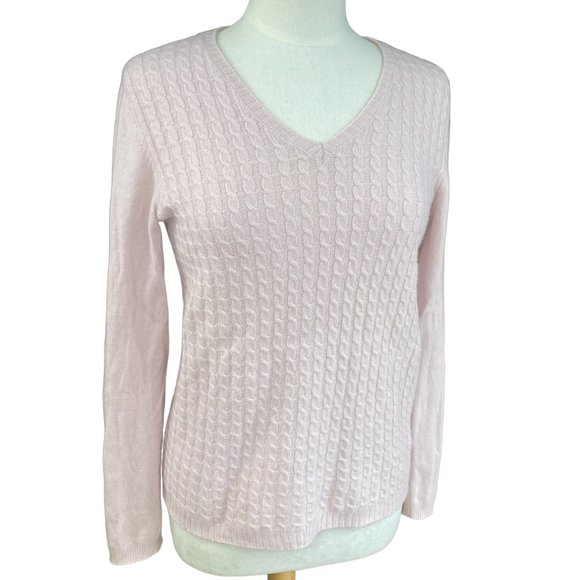 Lands’ End 100% Cashmere Classic Cable Knit Luxe Soft Girl Pink Knit Sweater-S - Picture 1 of 7